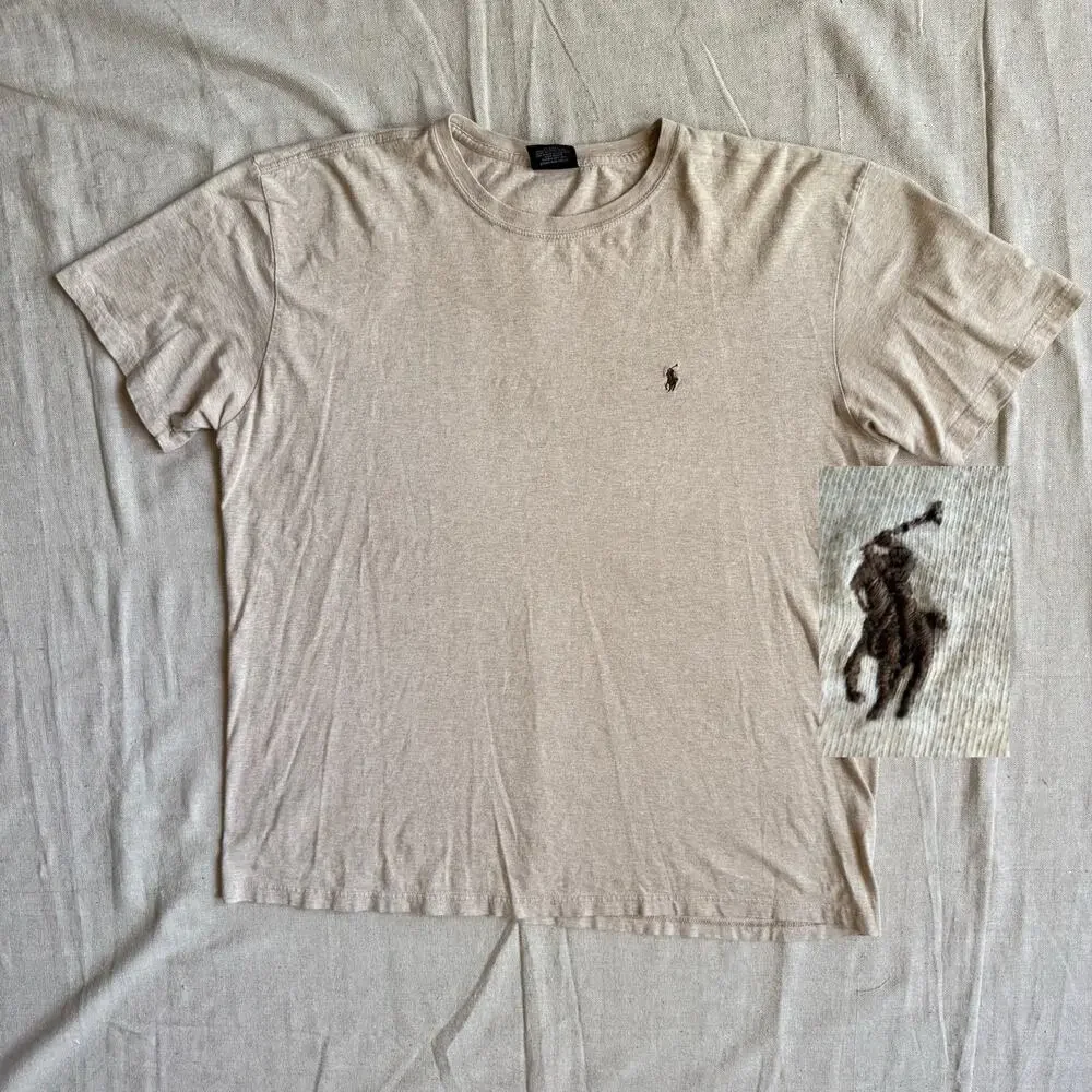 Vintage 90's Polo Ralph Lauren T-Shirt Men's Large Beige Cotton Classic Pony